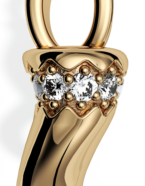 Fortuna Horn Necklace, Diamond Crown 14k Gold