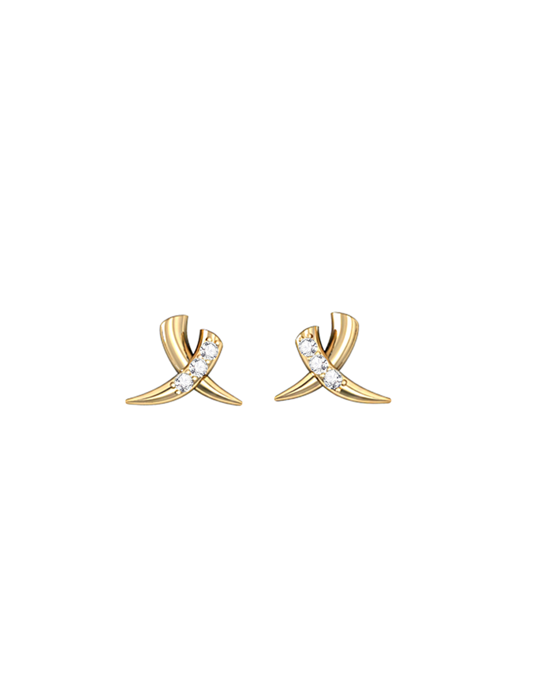 Diamond Crossed Tusk Studs 14k / 18k Gold, Small