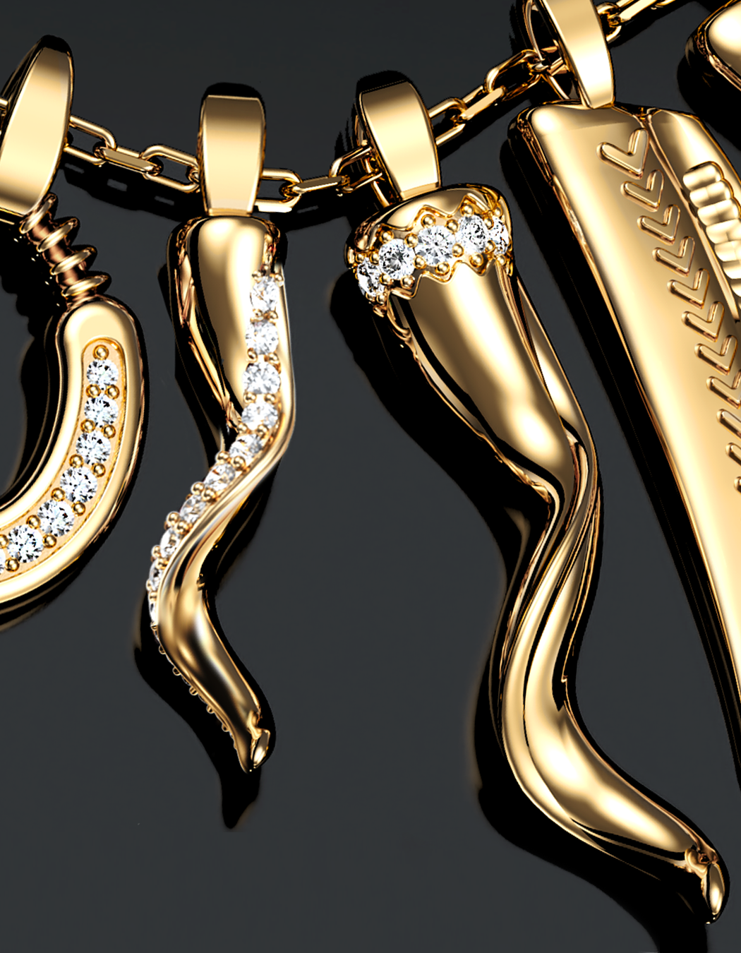 Fortuna Little Horn Pendant, Diamond Ridge 14k Gold