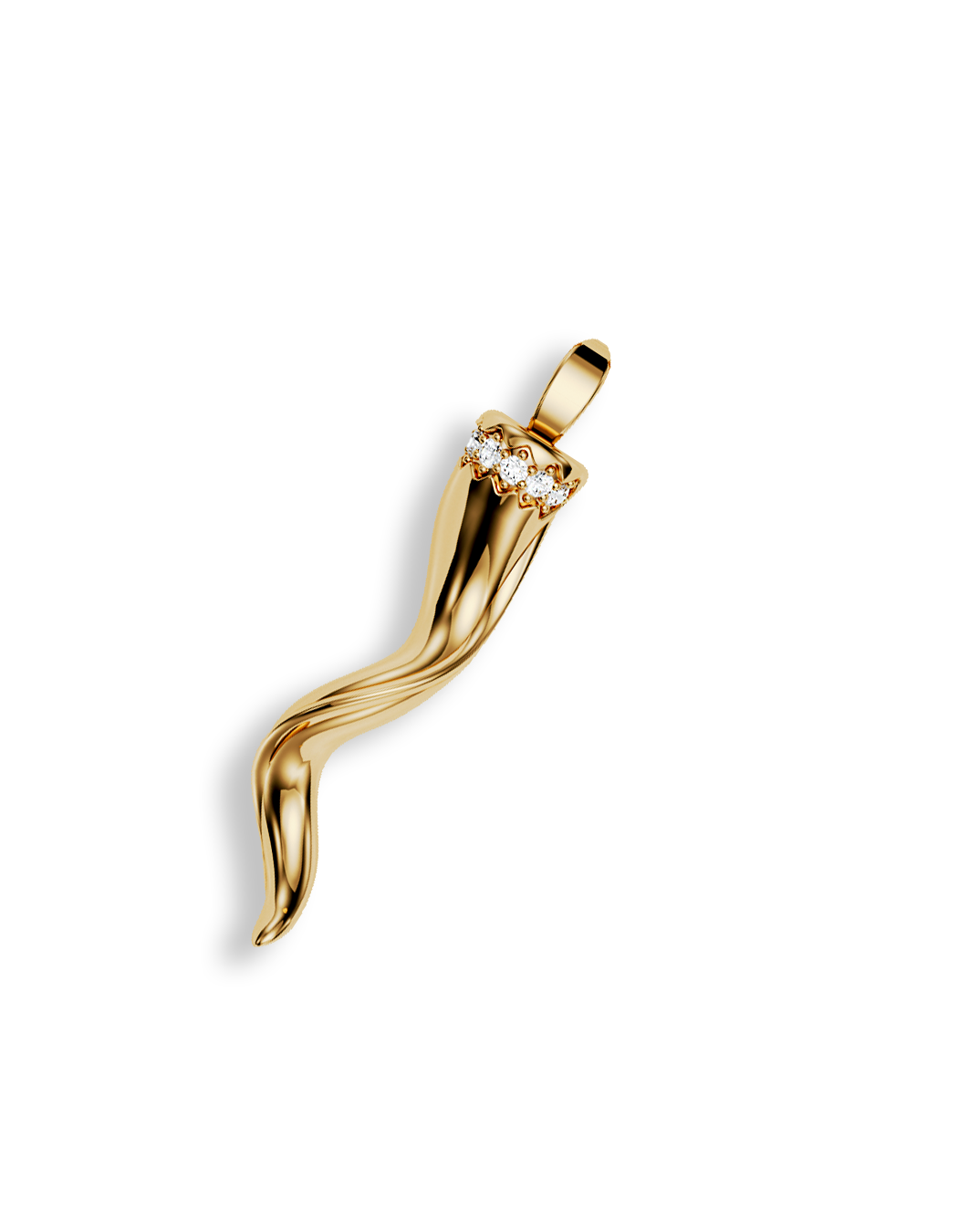Fortuna Horn Pendant, Diamond Crown 14k Gold