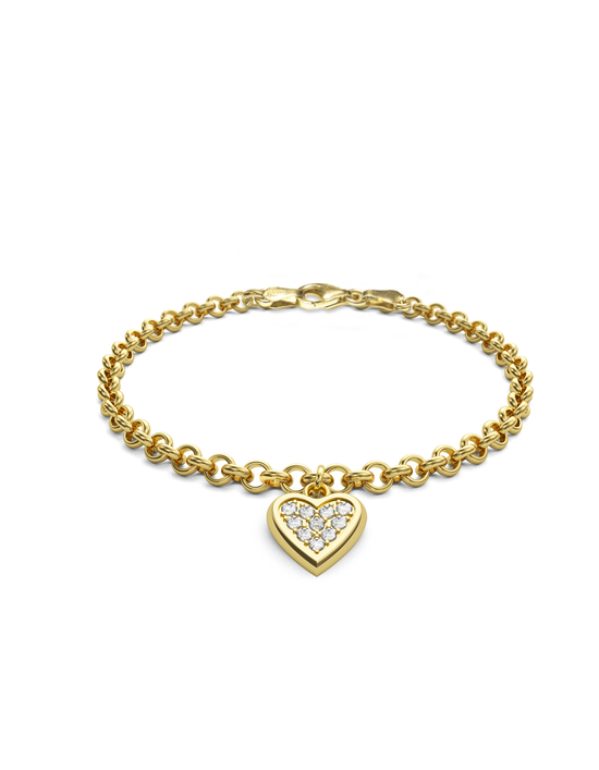 Load image into Gallery viewer, Diamond Heart Charmer Bracelet 14k Gold