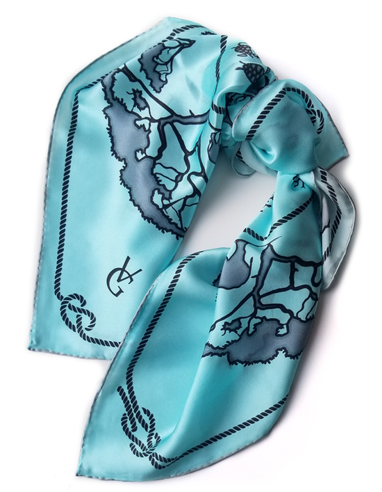 Load image into Gallery viewer, Tied Together Silk Scarf - Aqua